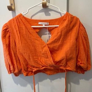 Orange linen cropped wrap top